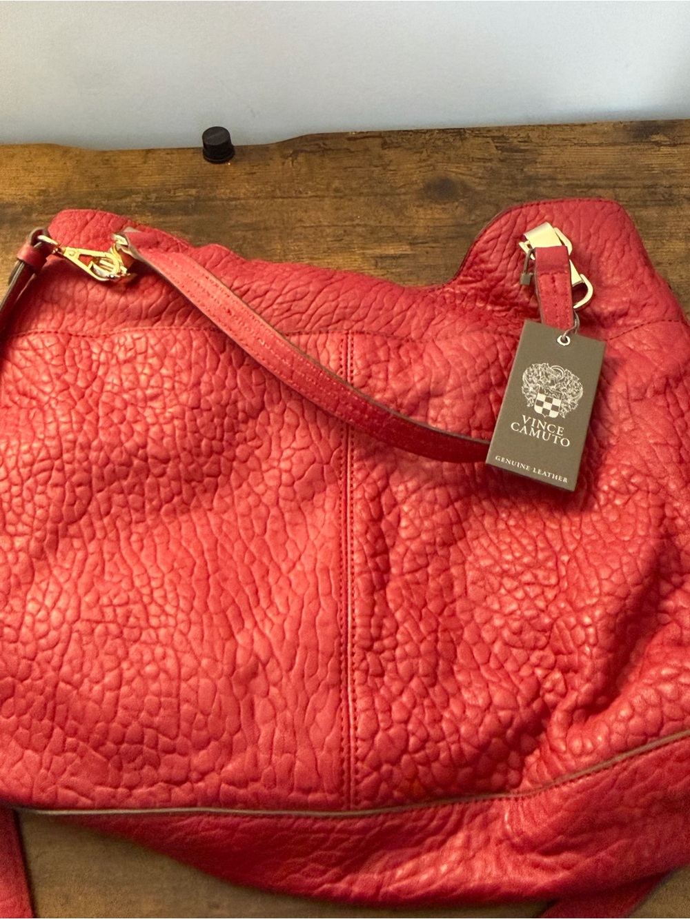 Vince Camuto Coral Red Textured Leather Shoulder Bag